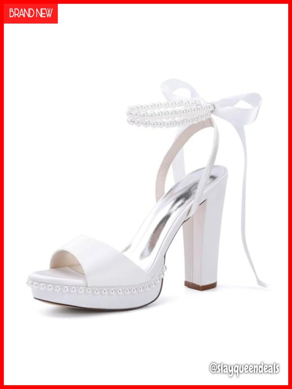 Satin Pearl Platform Heeled Sandals Ankle Strap Wedding Bride Shoes